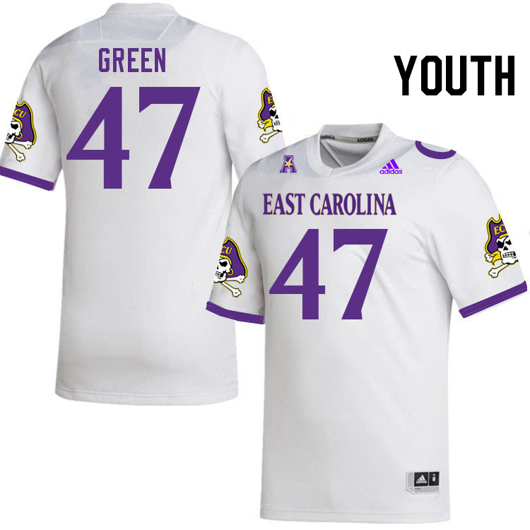 Youth #47 No'Tavien Green ECU Pirates College Football Jerseys Stitched Sale-White - Click Image to Close